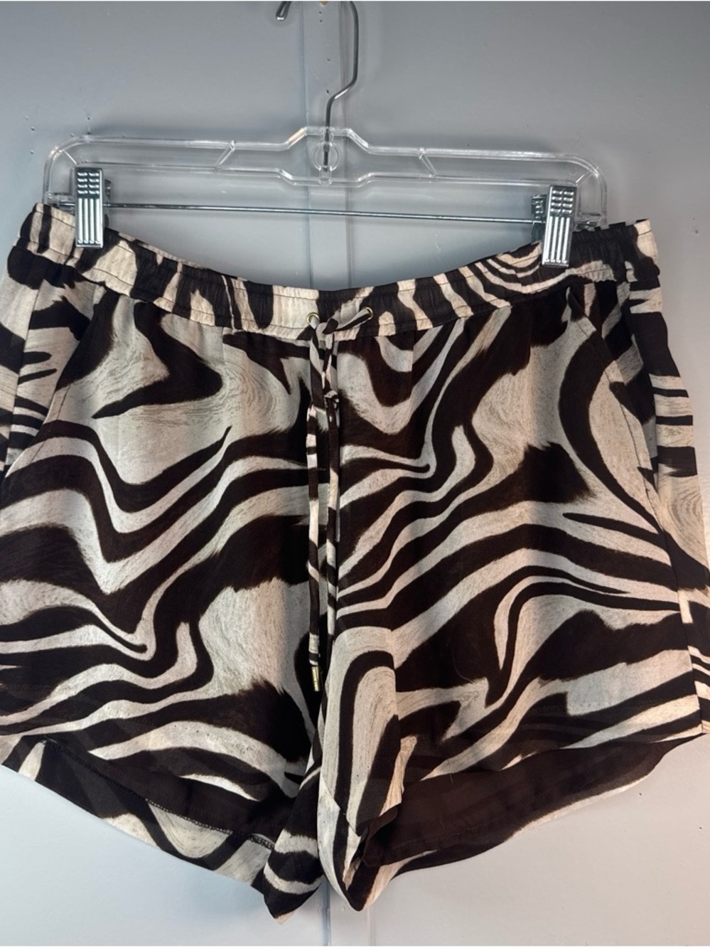Michael Kors Black and White Zebra-Print High Waist Shorts